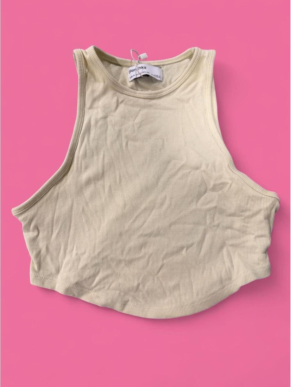 Bershka Women's Yellow and Cream Crop-top